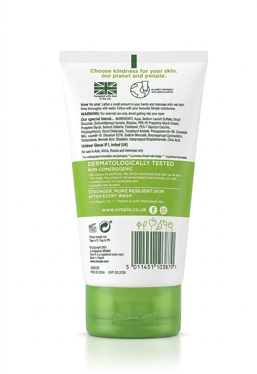Simple Moisturising facial wash Smooth and Healthy Looking Skin