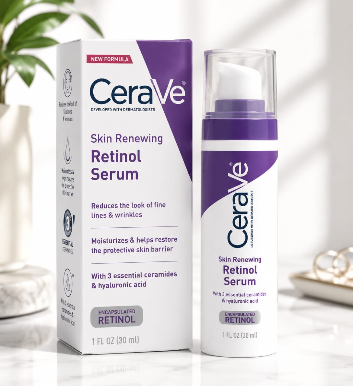 CeraVe Skin Renewing Retinol Face Serum – Reduces Fine Lines & Wrinkles | 30ml