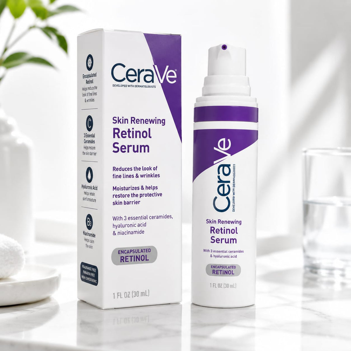 CeraVe Skin Renewing Retinol Face Serum – Reduces Fine Lines & Wrinkles | 30ml