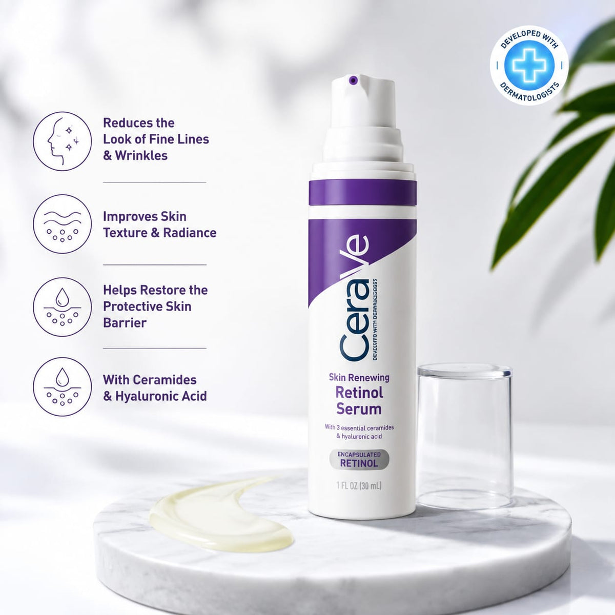 CeraVe Skin Renewing Retinol Face Serum – Reduces Fine Lines & Wrinkles | 30ml