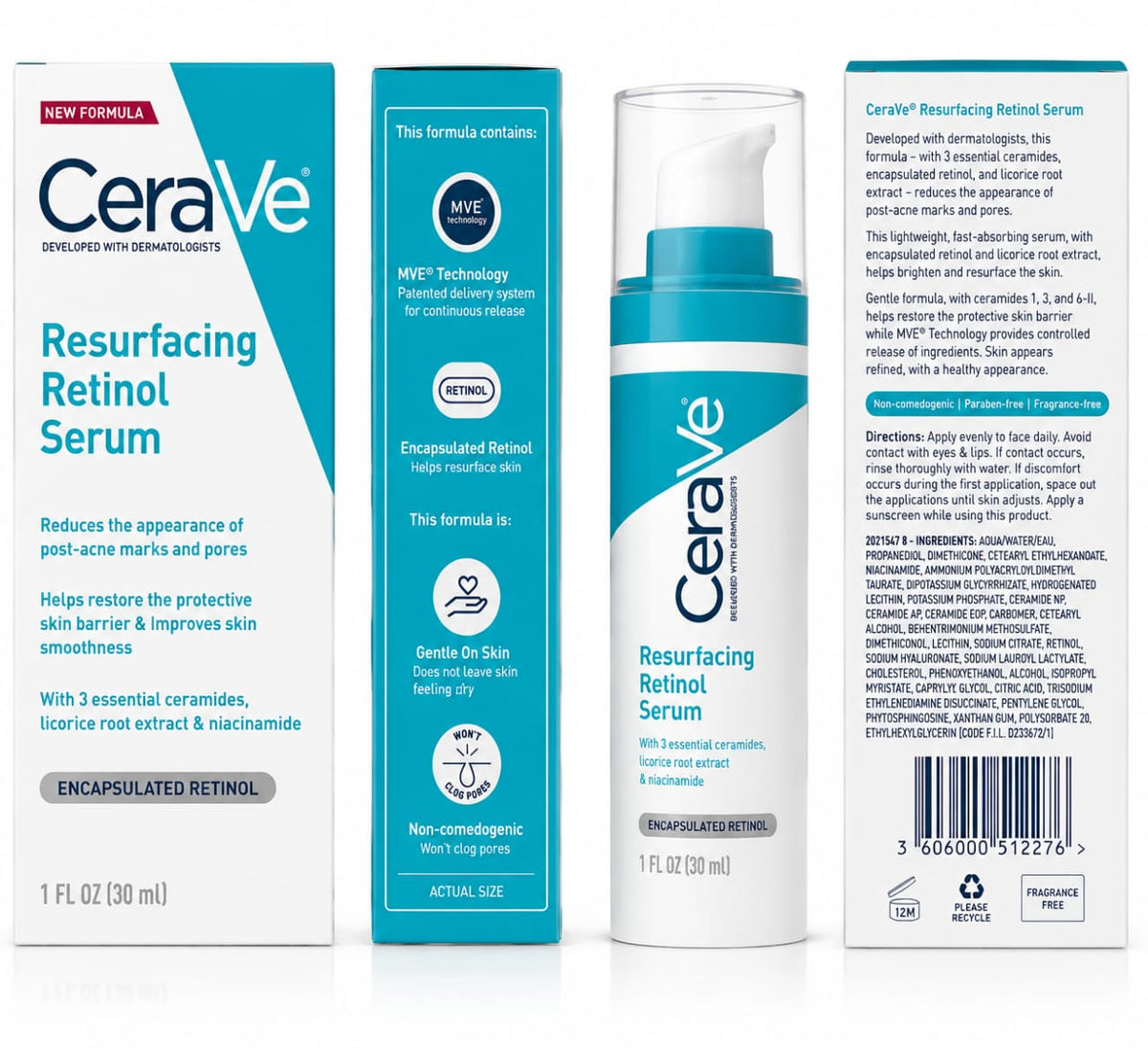 CeraVe Resurfacing Retinol Serum 30ml | Acne Marks, Pores & Skin Texture Repair