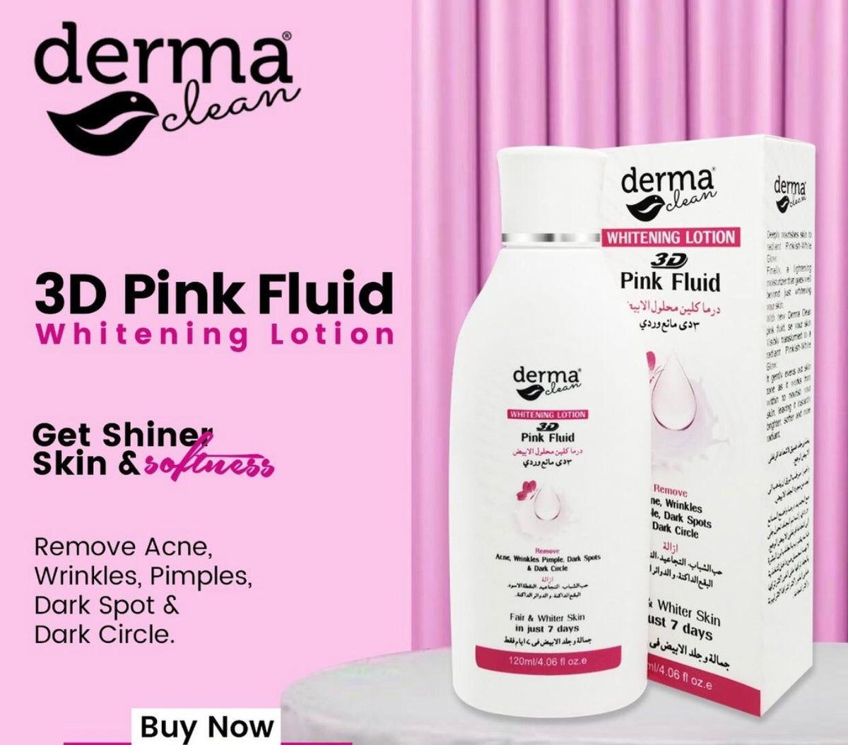 derma Clean  WHITENING LOTION  Pink 3D Fluid