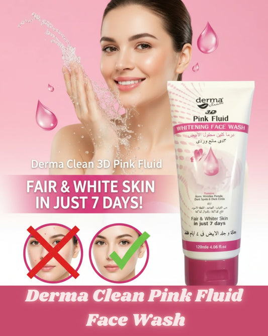 derma Clean  3D Pink Fluid  WHITENING FACE WASH