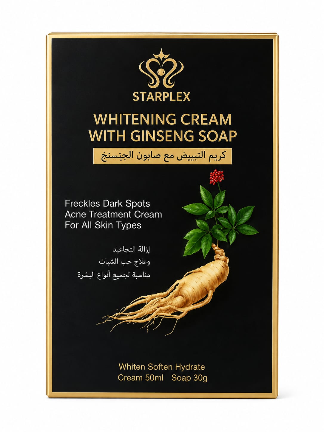 STARPLEX  WHITENING CREAM  WITH GINSENG SOPE   Freckles Dark Spots  Acne Treatment Cream  For All skin types  50ml