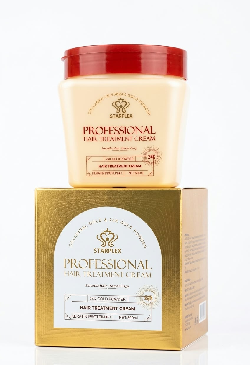 STARPLEX  PROFESSIONAL HAIR TREATMENT CREAM  Smooth Hair ,Tames Frizz  24K GOLD POWRED 500ml