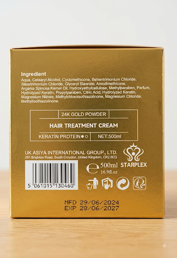 STARPLEX  PROFESSIONAL HAIR TREATMENT CREAM  Smooth Hair ,Tames Frizz  24K GOLD POWRED 500ml