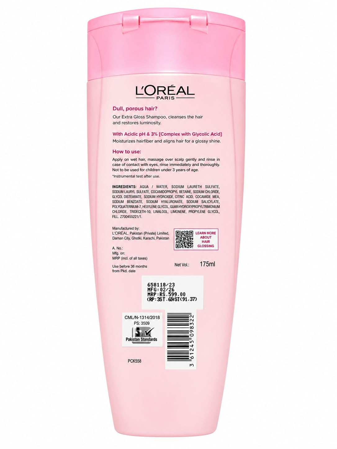 LOREAL PARIS  ELVIVE  GLYCOLIC GLOSS  EXTRA GLOSS SHAMPOO  GLYCOLIC ACID COMPLEX