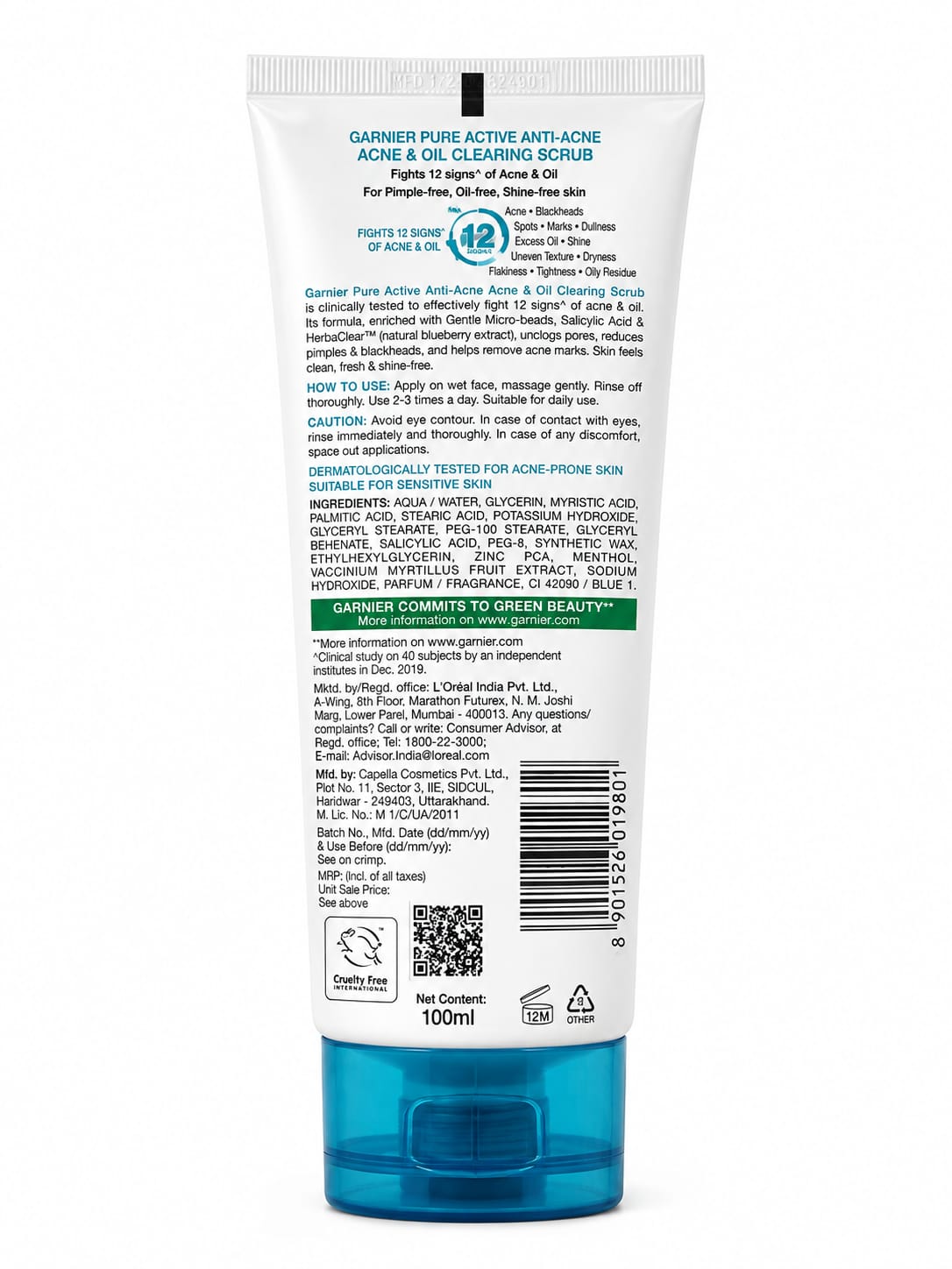 GARNIER  Pure Active  ANTI ACNE  ACNE&OIL CLEARING SCRUB WASH