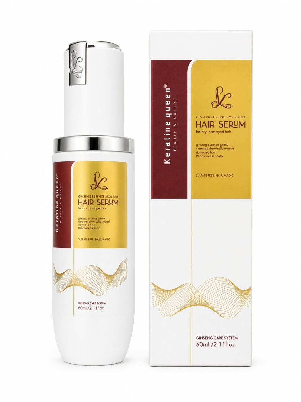 Keratin queen  BEAUTY NATURE   GINSENG ESSENCE MOISTURE  HAIR SERUM  Dry ,damaged hair  60ml