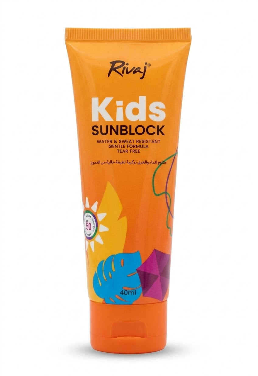 Rivaj  Kids Sunblock  Water & Sweat Resistant Gentle  Formula Tear Free